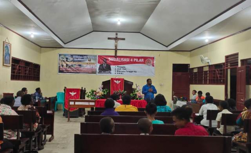 sosialisasi empat pilar kebangsaan yang berlangsung di  Jemaat GKI Diaspora – Maladuk Klasafet Kabupaten Sorong pada 8 Februari 2020. 
