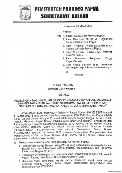 Surat Edaran Pemerintah Provinsi Papua halaman 1