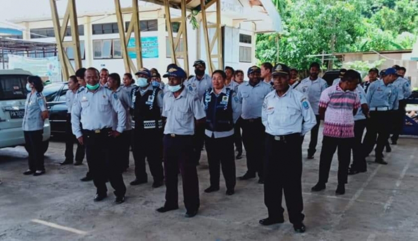 Dinas Perhubungan Kabupaten Jayapura saat melaksanakan kegiatan apel bersama pada 2/4/2020