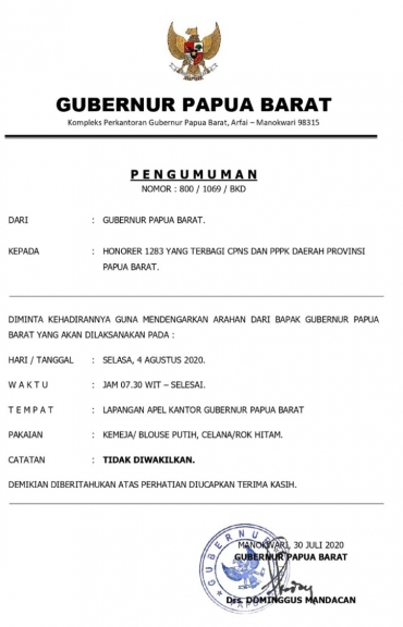 Pengumuman Gubernur Papua Barat