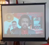 Dr. Filep Wamafma saat menghadiri acara ramah tamah Dies Natalis STIH Manokwari ke-46 secara virtual.