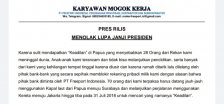 Press release Karyawan Mogok Kerja atas nama Korban Divestasi Saham PT Freeport Indonesia, Menolak Lupa Janji Presiden. [Foto: ist]