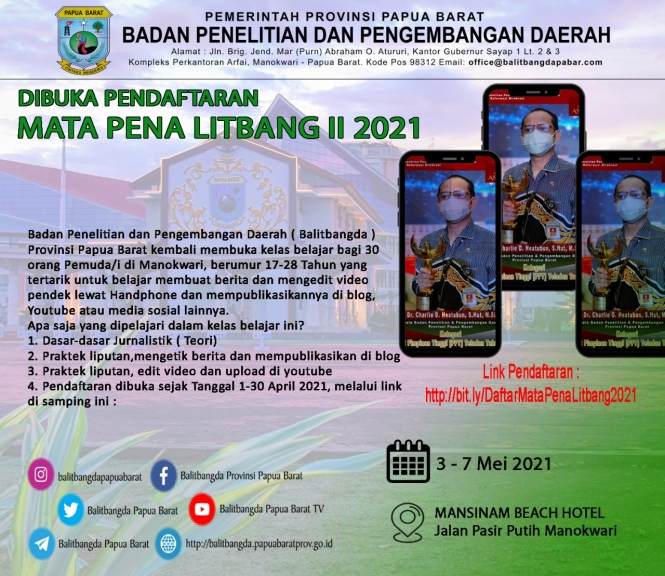Informasi Pendaftaran Mata Pena Litbang II 2021, Balitbangda Papua Barat.