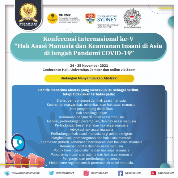 Poster Undangan Menyampaikan Abstrak pada Konferensi Internasional HAM ke V pada 24-25 November 2021. [Foto: Komnas HAM RI]