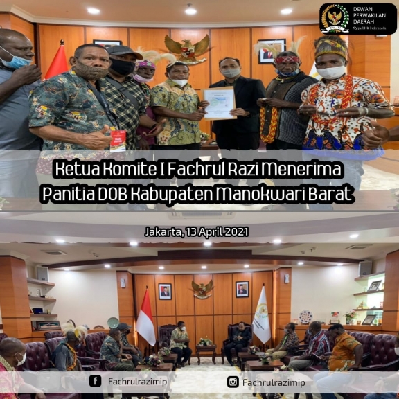 Ketua Komite I DPD Republik Indonesia, Fachrul Razi menerima tim pemekaran calon Daerah Otonom Baru (DOB) Manokwari Barat (Mabar) di ruang kerjanya di Senayan Jakarta, Selasa (13/4). [Foto: Dok. DPD RI]
