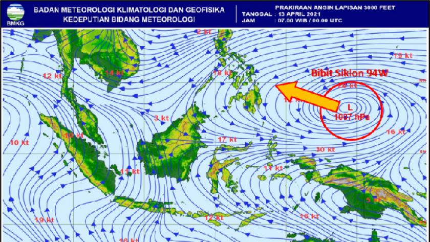 Bibit siklon tropis 94W di perairan Pasifik Barat utara Papua. [Foto: dok. BMKG]