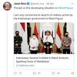 Cuitan Janet Rice dalam akun Twitter pribadinya @janet_rice pada Selasa (27/4). 