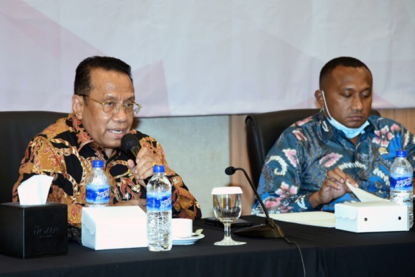 Anggota Tim Pansus RUU Otsus Papua DPR RI Sulaeman Hamzah saat mengikuti kunjungan kerja Panitia Khusus Otonomi Khusus Papua dan Papua Barat di Jayapura, Senin (3/5/2021). [Foto: DPR RI/Oji/Man]