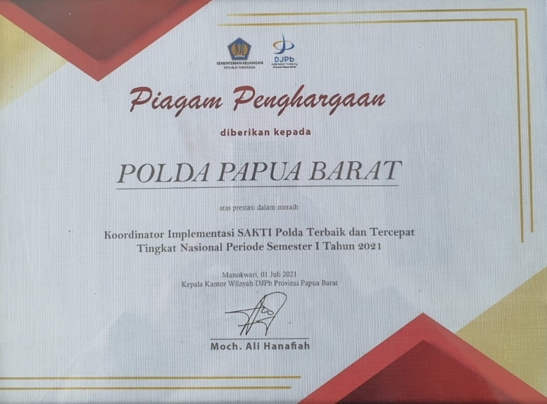 Polda Papua Barat dan Polres Borong Penghargaan IKPA KPPN Manokwari. [Foto: Polda Papua Barat]