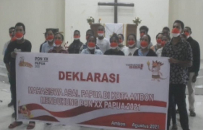 Mahasiswa Papua di Ambon Deklarasi Dukung PON XX. [Foto: Polda Maluku]