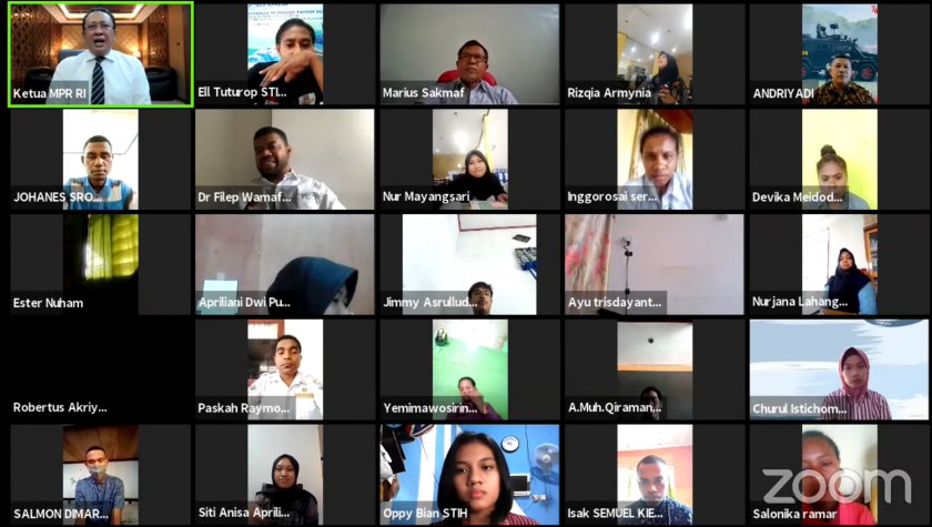 Tangkapan layar kuliah umum STIH Manokwari bersama ketua MPR RI, H. Bambang Soesatyo, S.E., M.B.A.