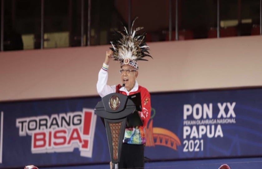Wapres Ma'ruf Amin saat tutup PON XX Papua. [Foto: Pemprov Papua]