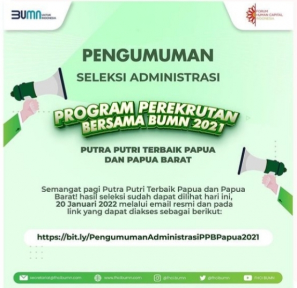 Pengumuman Seleksi Administrasi Rekrutmen BUMN Papua-Pabar.