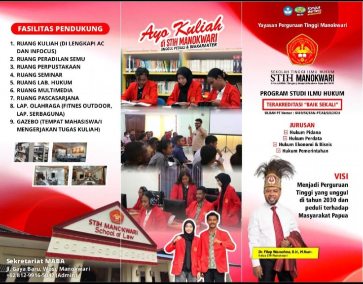 Sekolah Tinggi Ilmu Hukum (STIH) Manokwari membuka pendaftaran Mahasiswa Baru TA 2025/2026.