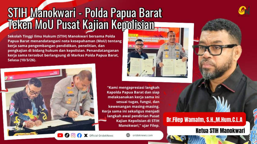 STIH Manokwari Kolaborasi dengan Polda Papua Barat Bentuk Pusat Kajian Kepolisian, Rabu (11/3/2026)